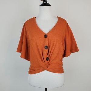 Sadie & Love Top Sweater Crop Knit Orange Flutter Boho Cottagecore Romantic